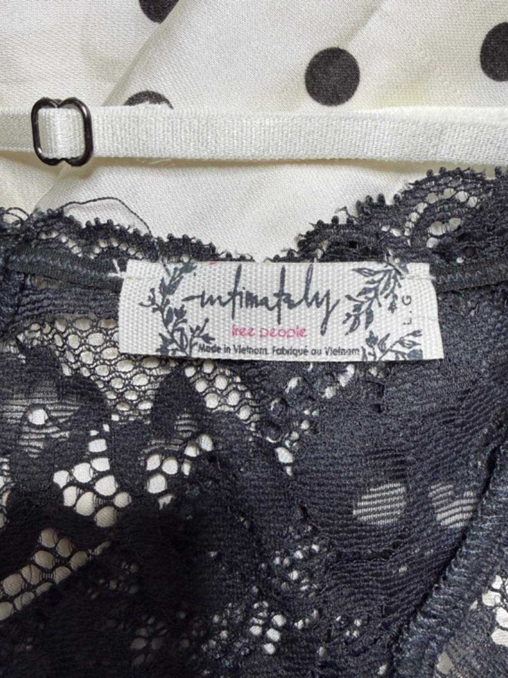 timately Free People Satin Polka Dot Lace Maxi Slip Dress Ivory Black Coquette - Picture 9 of 11